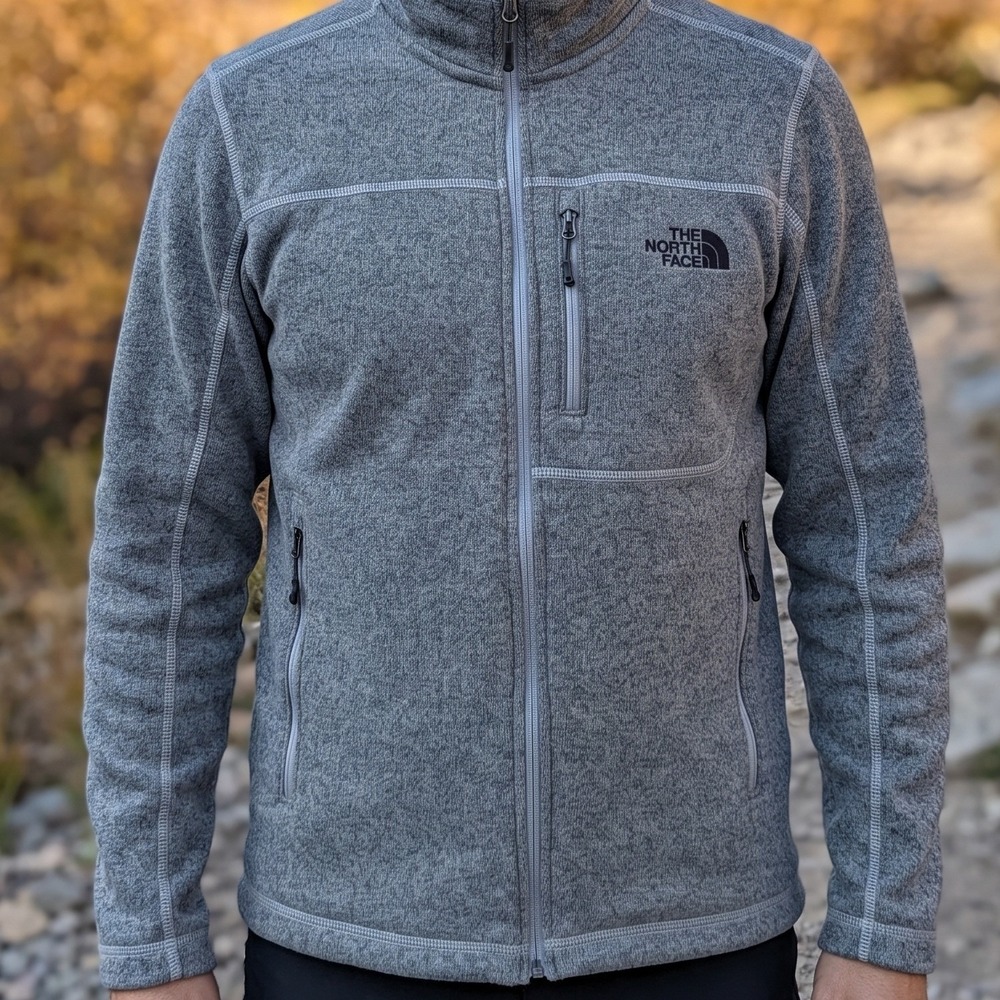 The North Face Mens Grey Heathered Full Zip Fleece Jacket Mock Neck